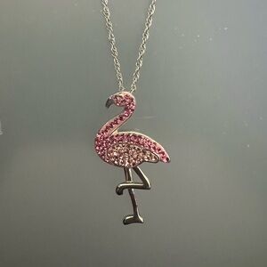 Pink Flamingo Pendant Necklace,925, Swarovski crystals, 18”